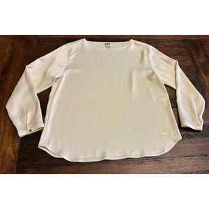 Anne Klein Ivory Satin Shirt, Gold Button Details, Women's size Large